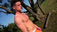 Outdoor walk with Bruce Harrelson and his big dick handjob