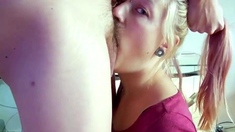 Blonde Girlfriend Deepthroats at Home