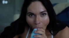 Big tit brunette sucks a big cock blowjob POV