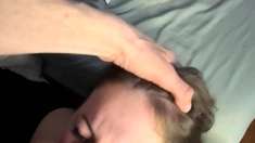 Big tit brunette sucks a big cock POV