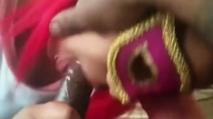 Masked Ebony Amateur Gives Blowjob And Swallows