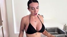 Stacked brunette goes solo toys and masturbation