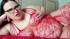 Valentine's Day JOI from BBW in red bodystocking - jerk off