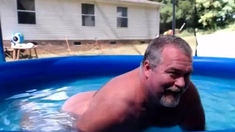 Bearded Daddy Plays Naked By The Pool