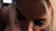 Lapdance and blowjob made by BIG boobs blonde