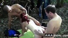 Stranger join fuck slut girl in woods