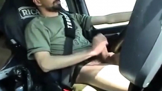 Str8 French trucker jerks his cock while driving