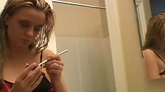 Blonde Cutie Puts Her Sexy Make Up On To Hit The Town And Party