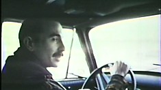 Retro clip with horny taxi driver seducing and sucking his hunky fare