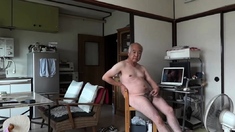 Japanese Old Man Masturbation Erect Penis Semen Flows