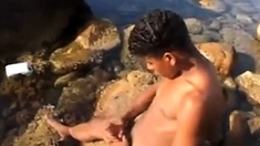 Tunisian twink wanks his BIG Arab dick near the beach