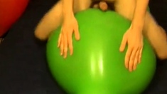 Big green balloon riding humping cum