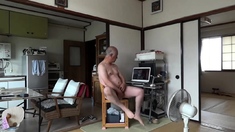 Japanese old man masturbation erect penis semen flows